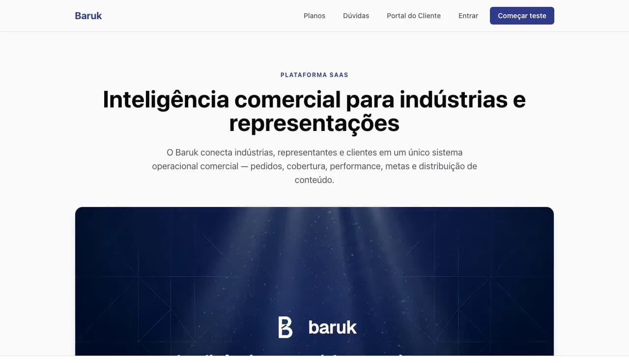 Página inicial pública da plataforma Baruk — Plataforma de Inteligência Comercial, em baruk.app.